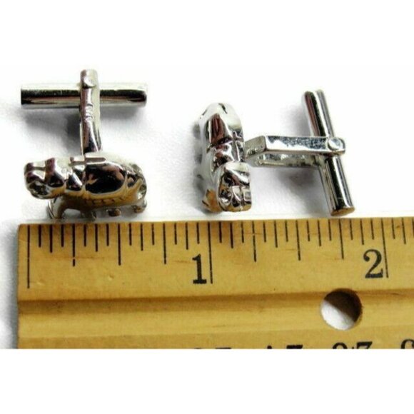 Antique Elephant Figure Silver Tone Sterling Silver 925 Vintage Patina Cufflinks - Picture 7 of 8